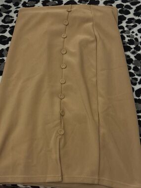 Tailored Camel Button-Front Pencil Skirt